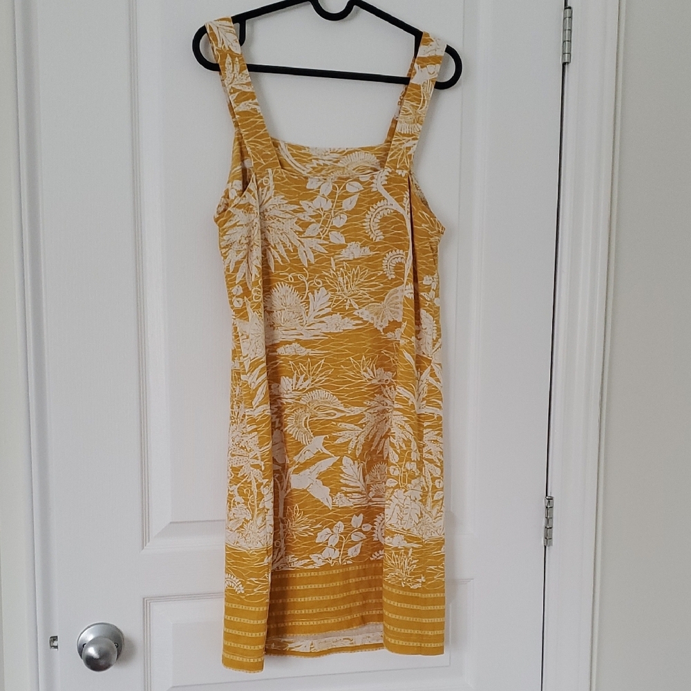 San FRANCISCO Linen Floral Gold Color Summer Dress - Picture 2 of 6